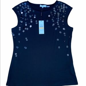 Calvin Klein Dangling Sequin Sleeveless Black Top